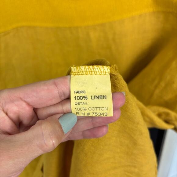BELLA UMBRA Top 1X Linen Cotton Basketweave Cuffed Sleeve Autumn Yellow Italy - Picture 6 of 7